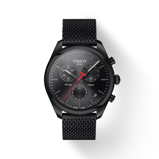 Tissot T Classic PR 100 Chronograph Black Dial Black Mesh Bracelet Watch For Men - T101.417.33.051.00