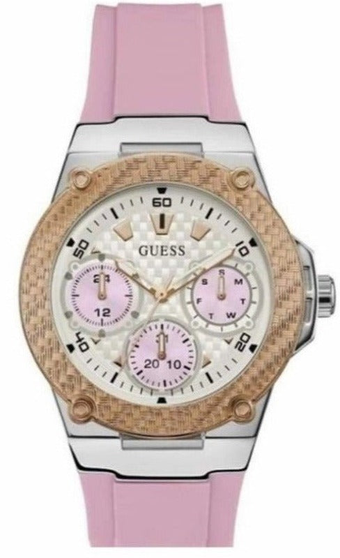 Guess White Dial Pink Silicone Strap Watch For Women - W1049L4