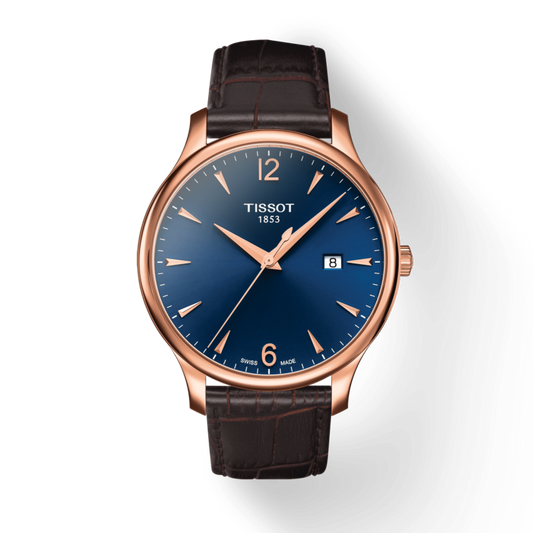 Tissot T Classic Tradition Blue Dial Brown Leather Strap Watch For Men - T063.610.36.047.00