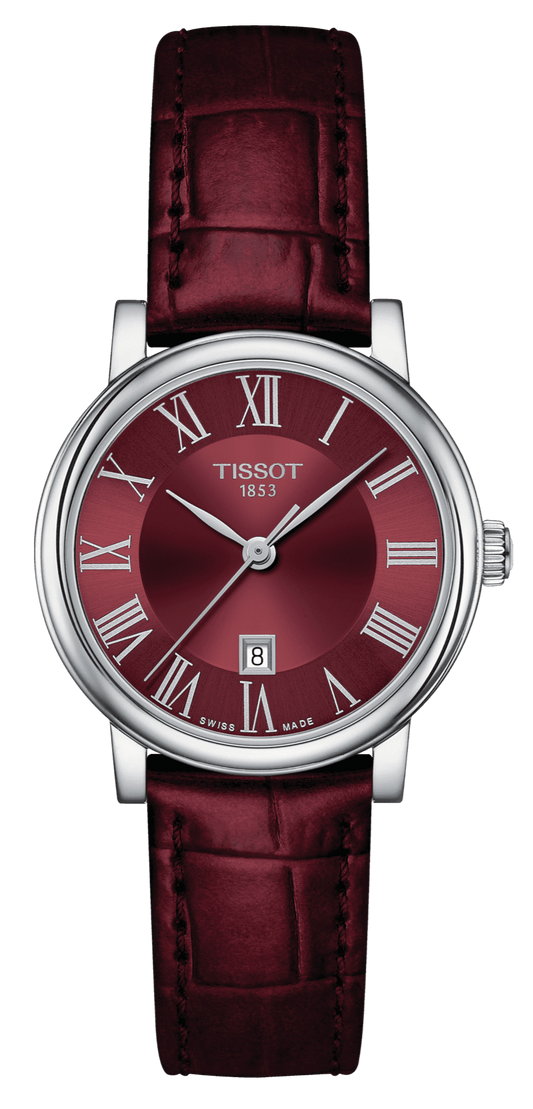 Tissot Carson Premium Lady Maroon Dial Maroon Leather Strap Watch For Women - T122.210.16.373.00
