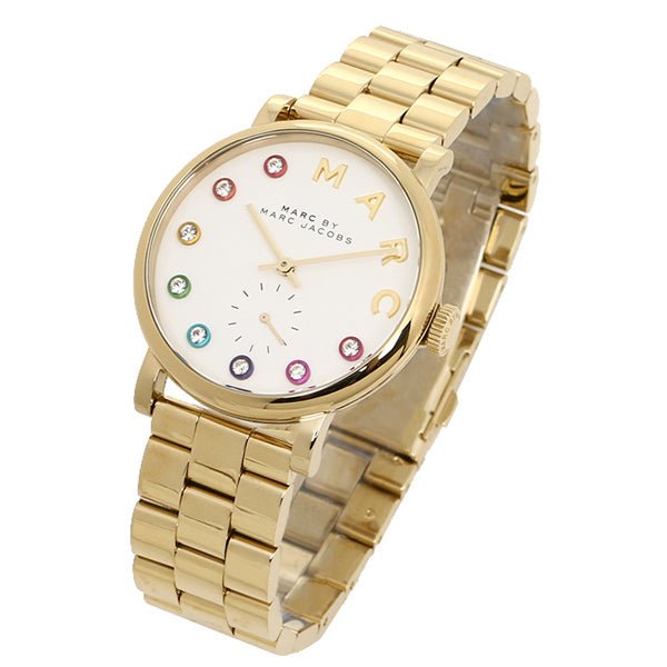 Marc Jacobs Baker White Dial Gold Steel Strap Watch for Women - MBM3440