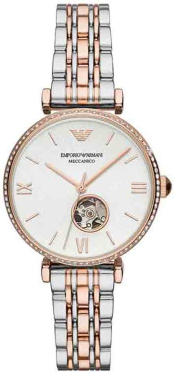 Emporio Armani Gianni T-Bar Analog White Dial Two Tone Steel Strap Watch For Women - AR60019