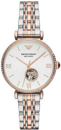 Emporio Armani Gianni T-Bar Analog White Dial Two Tone Steel Strap Watch For Women - AR60019