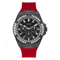 Guess Mainline Multifunction Crystals Black Dial Red Silicone Strap Watch For Men - GW0208G6