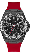 Guess Mainline Multifunction Crystals Black Dial Red Silicone Strap Watch For Men - GW0208G6