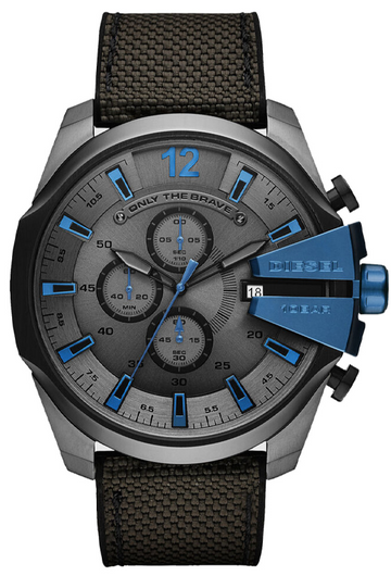 Diesel Mega Chief Chronograph Black Dial Black Nylon Strap Watch For Men - DZ4500