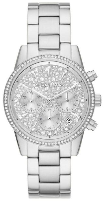 Michael Kors Ritz Chronograph Crystals Silver Dial Silver Steel Strap Watch For Women - MK7301