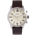 Fossil Pilot Chronograph White Dial Brown Leather Strap Watch for Men - FS5146