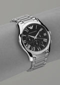 Emporio Armani Valente Chronograph Quartz Black Dial Silver Steel Strap Watch For Men - AR11083