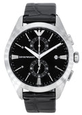 Emporio Armani Claudio Chronograph Black Dial Black Leather Strap Watch For Men - AR11542