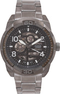 Fossil Bronson Automatic Skeleton Black Dial Grey Steel Strap Watch for Men - ME3255