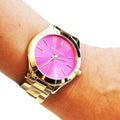 Michael Kors Slim Runway Pink Dial Rose Gold Steel Strap Watch for Women - MK3264
