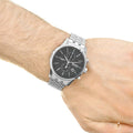 Hugo Boss Jet Black Dial Silver Steel Strap Watch for Men - 1513383