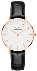 Daniel Wellington Classic Petite Reading White Dial Black Leather Strap Watch For Women - DW00100229