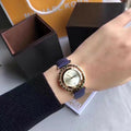 Michael Kors Averi Gold Dial Navy Blue Leather Strap Watch for Women - MK2526