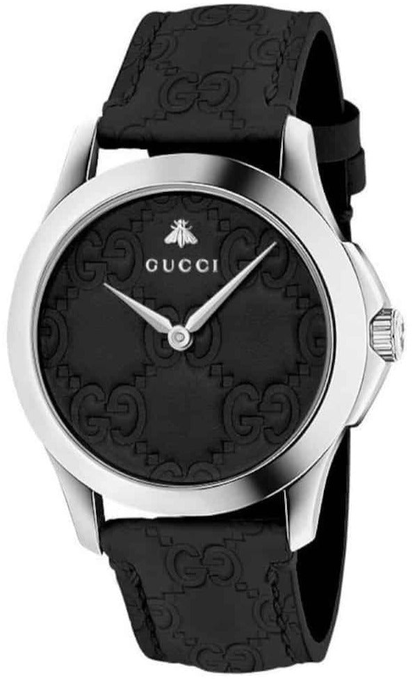 Gucci G Timeless Quartz Black Dial Black Leather Strap Watch For Men - YA1264031