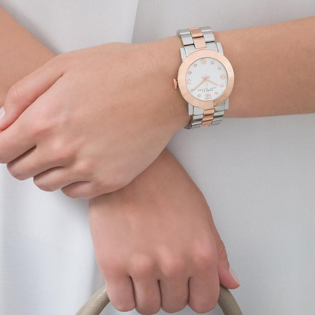 Marc Jacobs Amy Silver Dial Two Tone Steel Strap Watch for Women - MBM3194