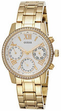 Guess Mini Sunrise Diamonds Silver Dial Gold Steel Strap Watch for Women - W0623L3