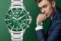 Emporio Armani Diver Chronograph Green Dial Silver Steel Strap Watch For Men - AR11500