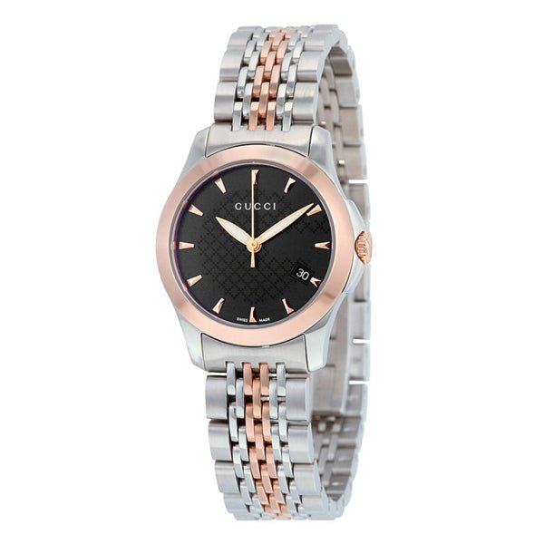 Gucci G Timeless Black Dial Two Tone Steel Strap Watch For Women - YA126512