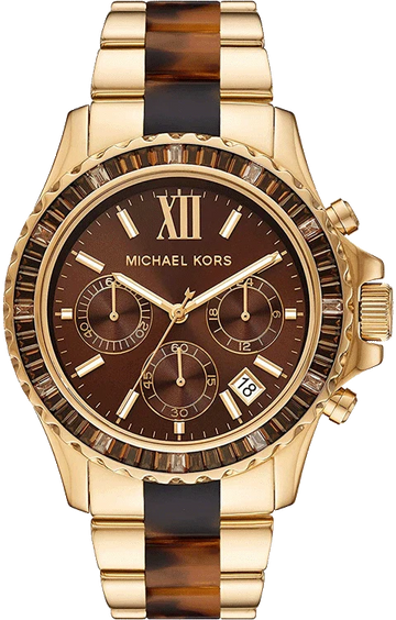 Michael Kors Everest Chronograph Brown Dial Two Tone Steel Strap Watch For Women - MK6973
