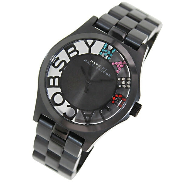 Marc Jacobs Henry Skeleton Black Dial Black Steel Strap Watch for Women - MBM3265