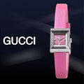Gucci G-Frame Square Fuchsia Mother of Pearl Dial Fuchsia Leather Strap Watch For Women - YA128533