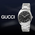Gucci GG2570 Diamonds Black Dial Silver Steel Strap Watch For Women - YA142404