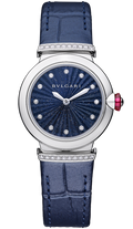 Bvlgari Lvcea Intarsio Aventurine Diamonds Blue Dial Blue Leather Strap Watch for Women - LVCEA103617