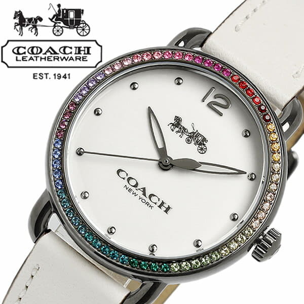 Coach Delancey Crystals White Dial White Leather Strap Watch For Women - 14502888