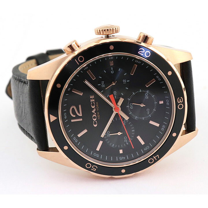 Coach Sullivan Chronograph Black Dial Black Leather Strap Watch for Men - 14602087