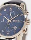 Hugo Boss Skymaster Chronograph Blue Dial Black Leather Strap Watch for Men - 1513783