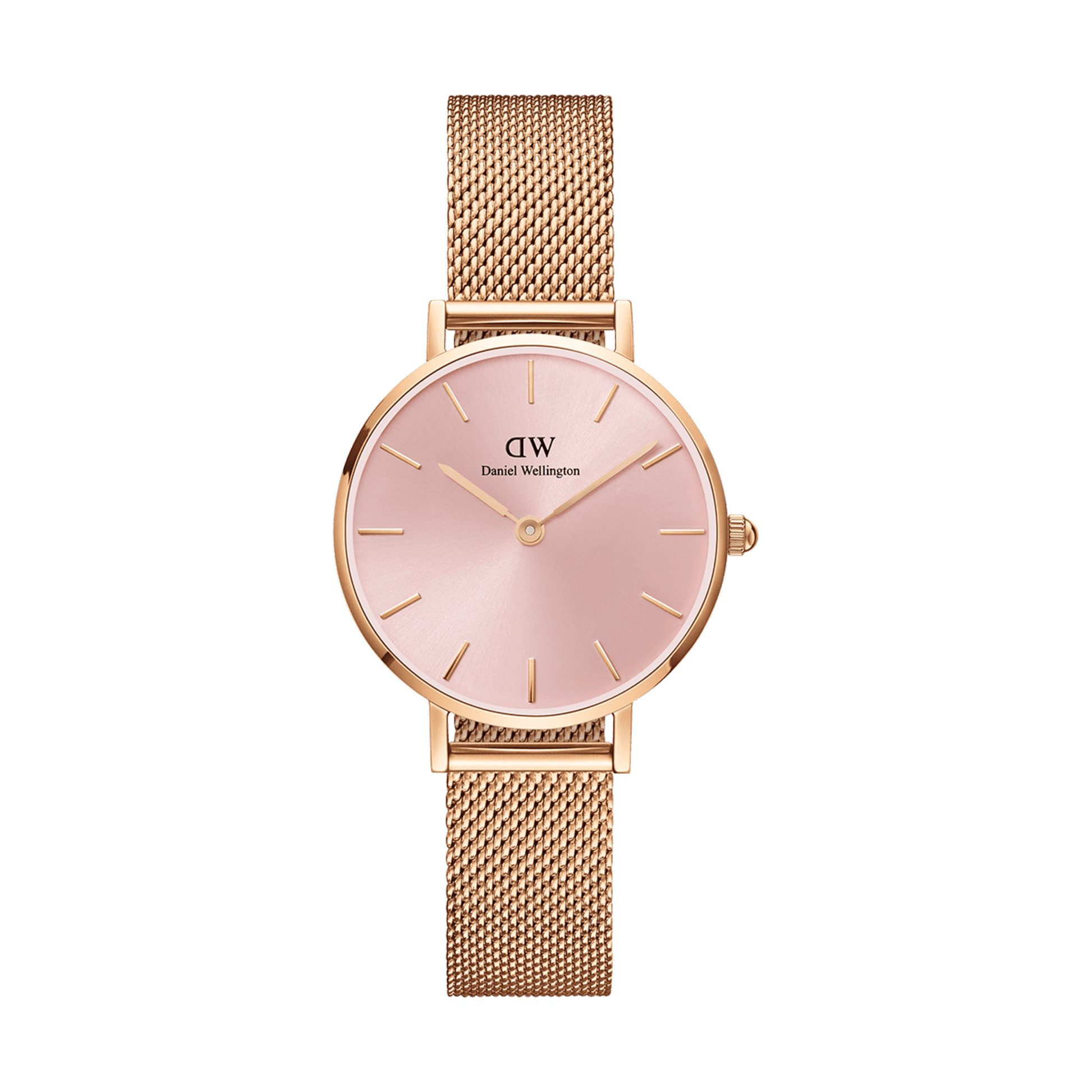 Daniel Wellington Petite Melrose Pink Dial Rose Gold Mesh Strap Watch For Women - DW00100367
