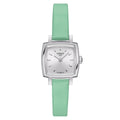 Tissot T Lady Lovely Square Silver Dial Light Green Leather Strap Watch for Women - T058.109.16.031.01