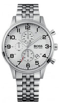 Hugo Boss Aeroliner Chronograph White Dial Silver Steel Strap Watch For Men - 1512445