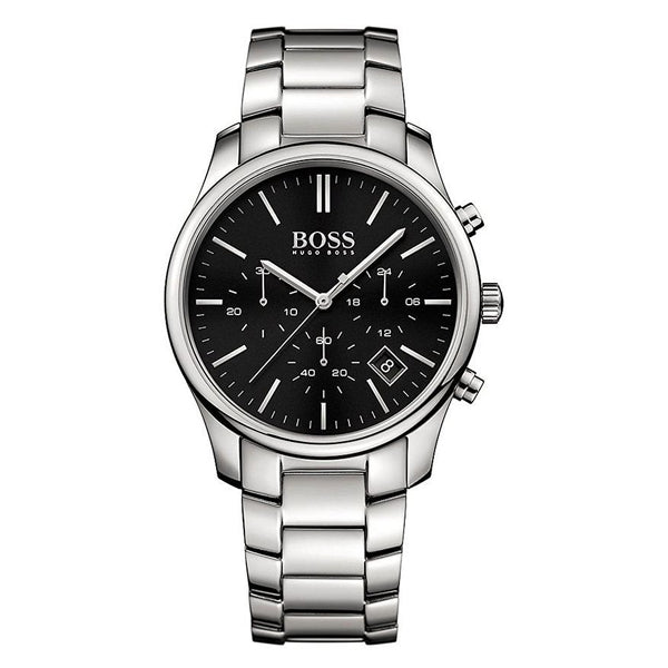 Hugo Boss Commander Black Dial Silver Steel Strap Watch for Men - 1513433