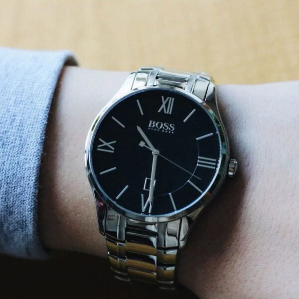 Hugo Boss Governer Black Dial Silver Steel Strap Watch for Men - 1513488