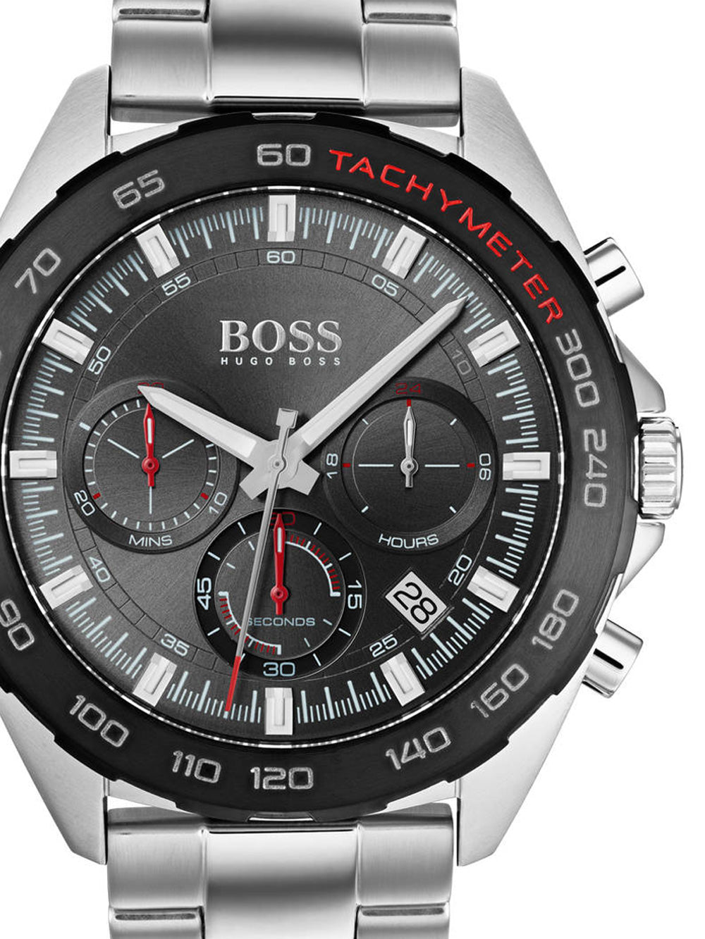 Hugo Boss Intensity Chronograph Black Dial Silver Steel Strap Watch For Men - 1513680