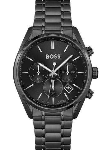 Hugo Boss Champion Black Dial Black Steel Strap Watch for Men - 1513960