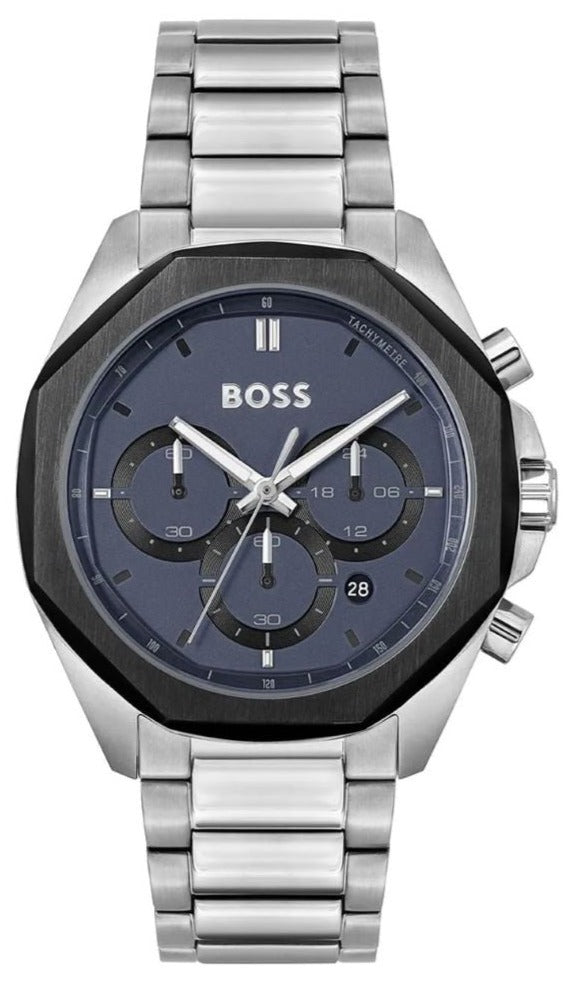 Hugo Boss Cloud Chronograph Blue Dial Silver Steel Strap Watch For Men - 1514015