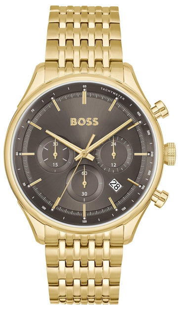 Hugo Boss Gregor Chronograph Grey Dial Gold Steel Strap Watch For Men - 1514051