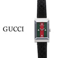 Gucci G-Frame Mother of Pearl Green & Red Dial Black Leather Strap Watch For Women - YA147403