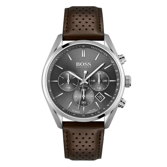Hugo Boss Champion Grey Dial Brown Leather Strap Watch for Men - 1513815