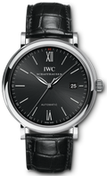 IWC Portofino Automatic Black Dial Black Leather Strap Watch for Men - IW356502