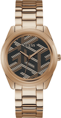 Guess Cubed Analog Black Dial Rose Gold Steel Strap Watch For Women - GW0607L3