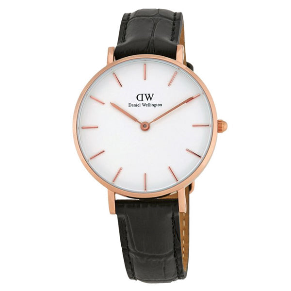 Daniel Wellington Petite Reading White Dial Black Leather Strap Watch For Women - DW00100173