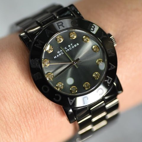 Marc Jacobs Amy Black Dial Black Steel Strap Watch for Women - MBM8595