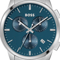 Hugo Boss Dapper Chronograph Blue Dial Silver Steel Strap Watch For Men - 1513927