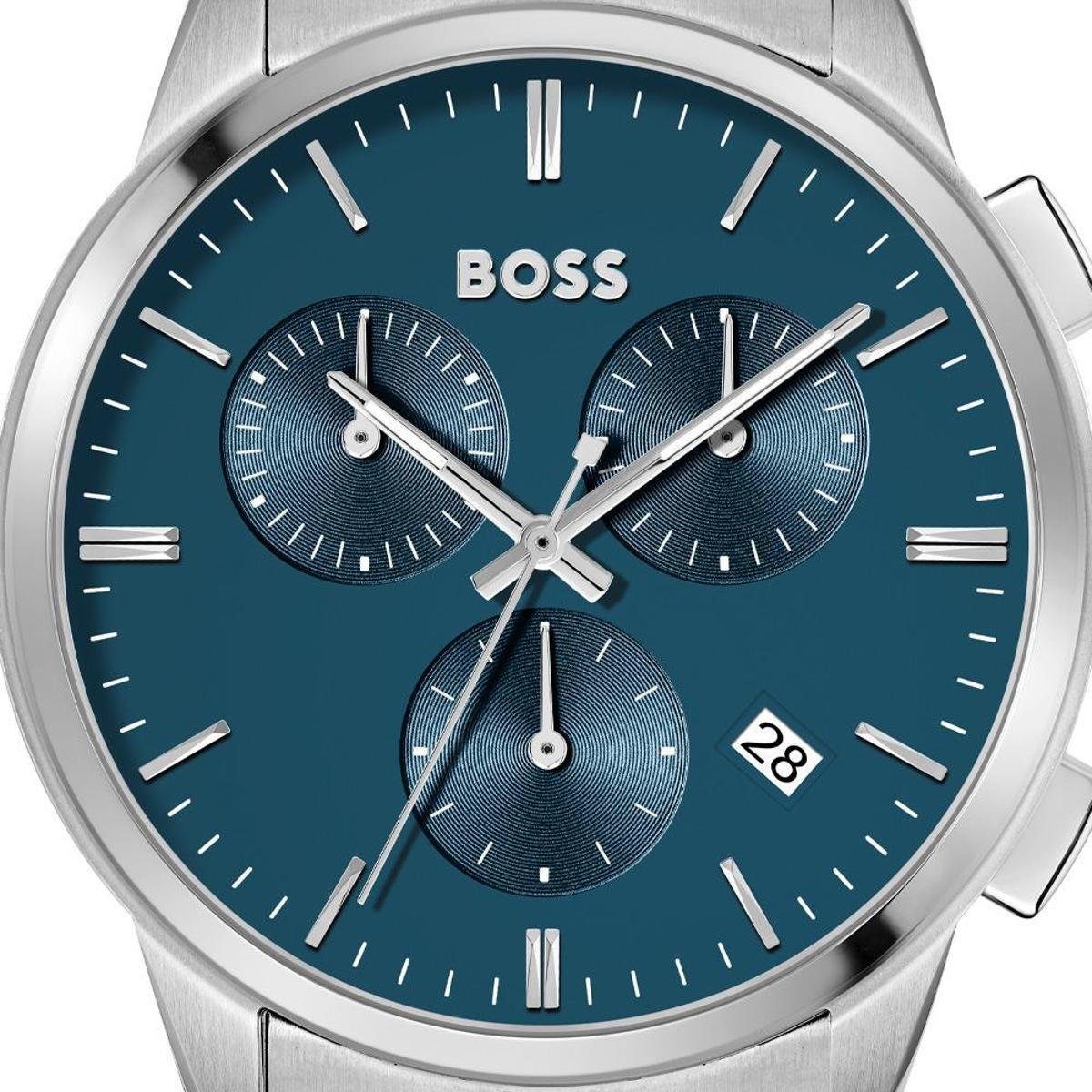 Hugo Boss Dapper Chronograph Blue Dial Silver Steel Strap Watch For Men - 1513927