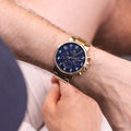 Tommy Hilfiger Daniel Chronograph Blue Dial Gold Steel Strap Watch for Men - 1710384